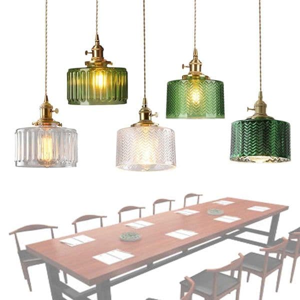 Suspension Green Stripe Glass Chandelier E27 Restaurant Pendant Light For Dining Room Kitchen Cafe Bedside Hanging Lamp Fixtures X251112