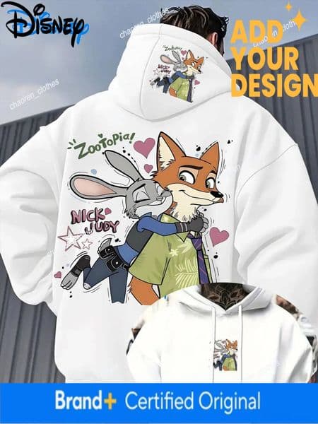 Disney Zootopia Men's and Women's Hooded Sweatshirts - Judy Hopps&Nick Wilde Printed, Loose Cartoon Cute Top