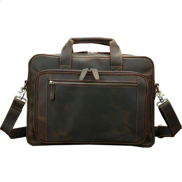 Vintage leather mens shoulder messenger bag large capacity genuine cowhide chest shell 17 inch laptop office handbag 250409BANJIABANJIA