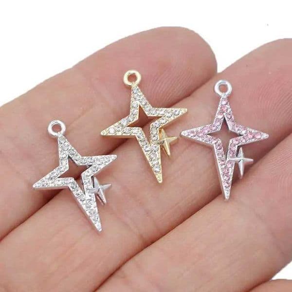 10Pcs Gold Plated Crystal Star Charm Pendant for Jewelry Making Bracelet Necklace DIY Earrings Accories Craft W251112
