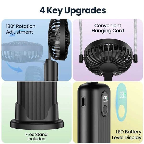TOPK 5000mAh portable handheld fan 7-24 hours working time Whisper quiet portable design high-quality mini handheld neck fan X2504121