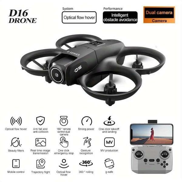 D16 Mini LED Drone, Remote Control RC Quadcopter With 360 ° 3D Flip And Throw Flight Function, Black 2 Batteries, Families, Perfect For Easter Gifts.