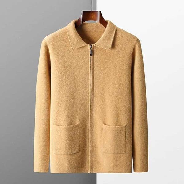 100 Cashmere Sweater Mens Collar Solid Color Zipper Cardigan Jacket Autumn Winter Thickened Base Shirt TopXJ251112