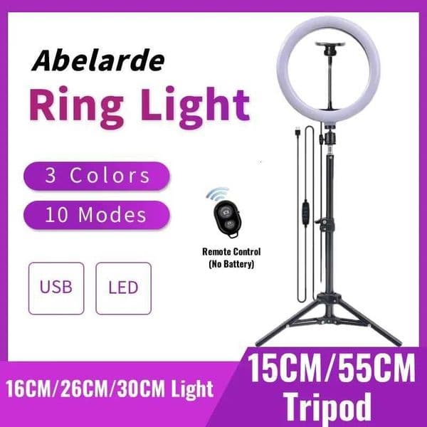 16/26/30cm LED Selfie Ring Light Circle Fill Light Dimmable Lamp Tripod Trepied Makeup Photography RingLight Phone Stand HolderM251113