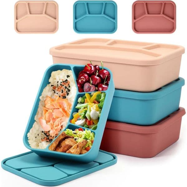 4 silicone lunch boxes reusable containers smooth and leakproof rectangular adult work travel food dini 251112BJ