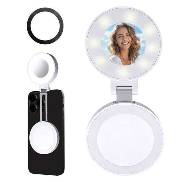 Portable Magnetic Beauty Light with Mirror USB Rechargeable Selfie Light for Makeup Live Streaming and Video CallsM251113