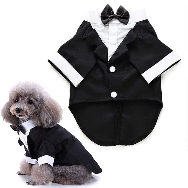 Dog Tuxedo Formal Pet Wedding Party Suit Puppy Dog Cat Prince Bow Tie Shirt Cosplay Prince Costume Gentleman Apparel Pet Costume 250407