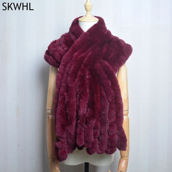 Women Scarf Classic 8 Vertical Bars Wrap Long Scarves Fashion Ladies Winter Rex Rabbit Fur Shawl 251031
