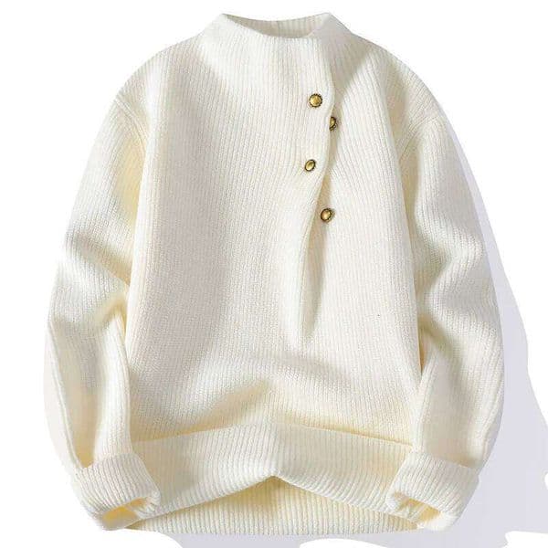 Autumn Winter Basic Solid Colour Pullover Men S Button Design Knitted Top Soft Versatile Sweater