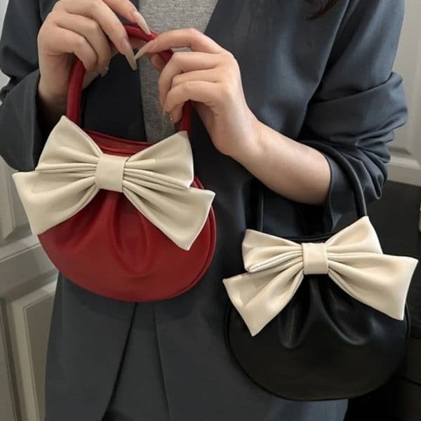 Simple PU Women Handbag Pleated Bow Design Solid Color Clutch Bag Large Capacity Elegant Tote Bags R251113
