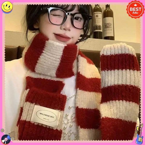 High-quty striped soft wool knitted scarfKorean-style winter scarf warm and cold-proof shlsimple cashmere neck accory W251113