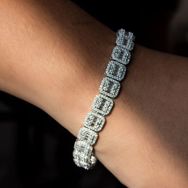 Ice Out Baguette Cut Hip Hop Tennis Bracelet 9mm Wide Vvs Moissanite Cuban Link Chain