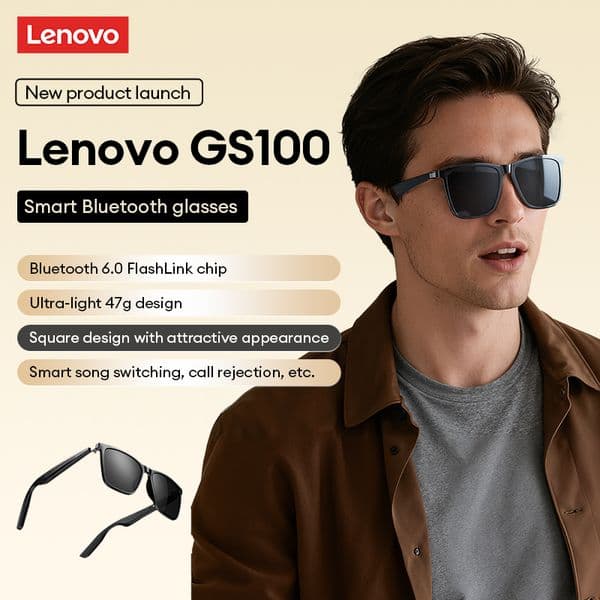 LenovoService Smart Bluetooth 6.0 Glasses Wireless Headphones GS100 High-definition calls and music playback Long battery life sunglasses Festive gift