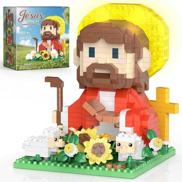 Creative Desk Decoration Jesus Figures Building Blocks Kids Toys Sunflower Sheep With LED Lights Christmas Gifts W251028