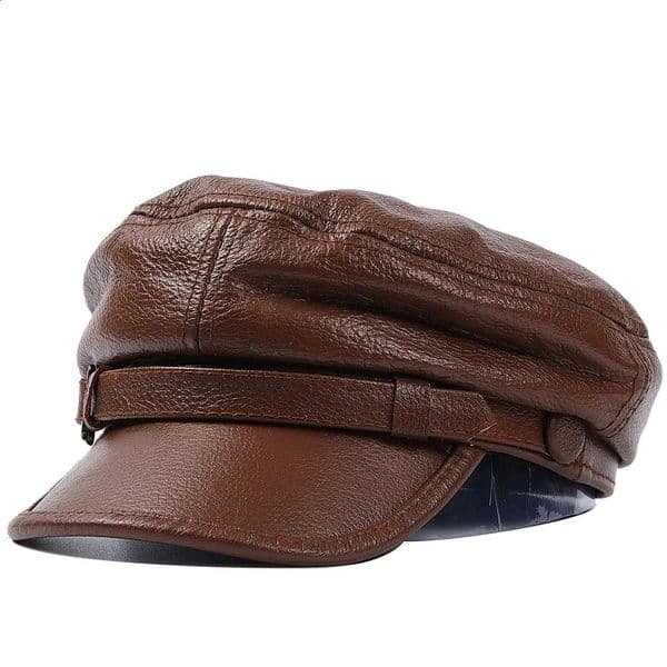 REAL COWHIDE Genuine Leather Greek Fisherman Sailor Fiddler Driver Hat Flat Cap for Men Women 250403