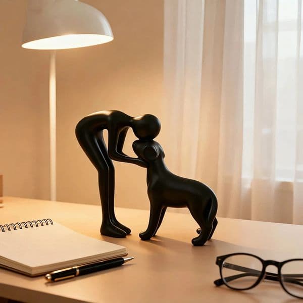 Abstract art companionship Interactive human and pet figurines for home office decor 251112BJ