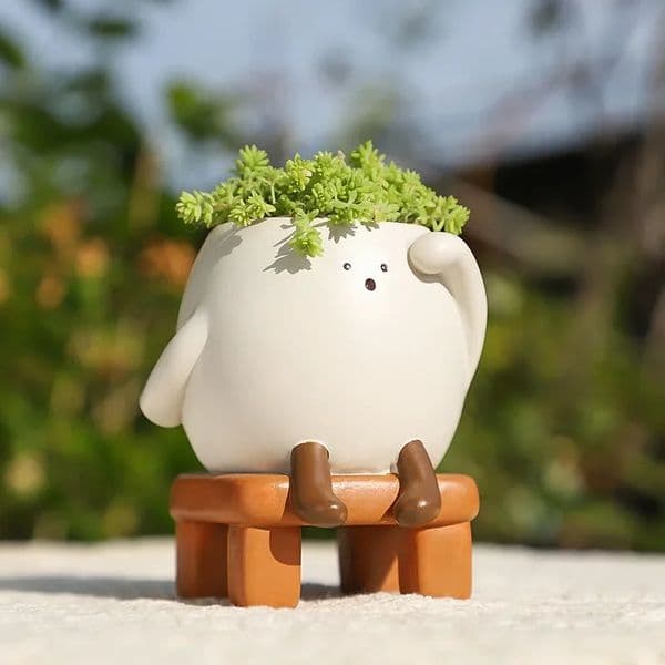 Smily Face Flower Pot Cute Resin Flower Head Planter for Indoor Outdoor Unique Sit Chair Succulent Pots Home Office Garden Decor 251112
