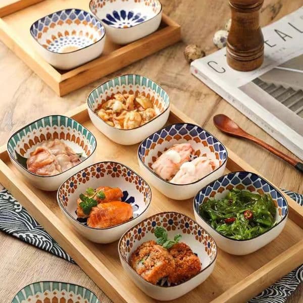 Bohemian style ceramic bowl household sauce small square Japanese snack creative pickle dish 251113