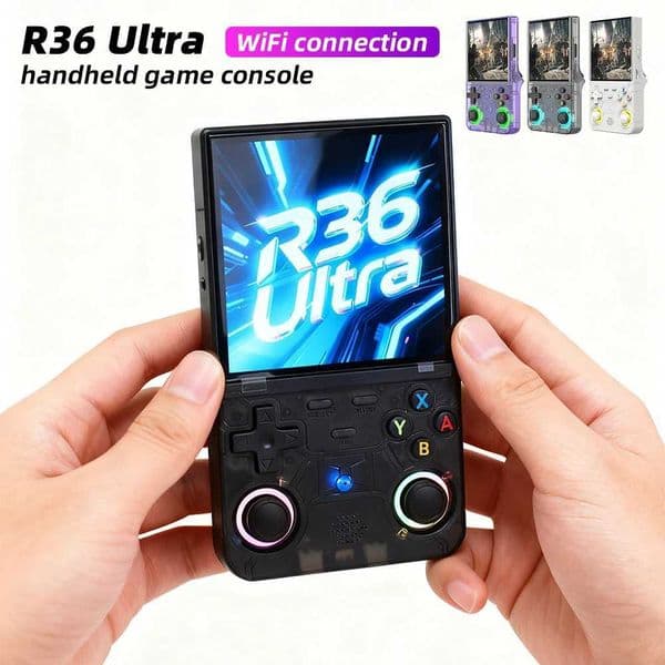 R36 Ultra handheld game controller with built-in 10emulators with RGB lighting effects supports WiFi connectionW251113