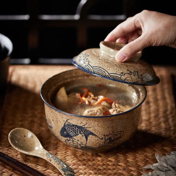 Japanese Instant Ramen Bowl With Lid Retro Ceramic Large Capacity Noodle Salad Soup Bowls Household KitchenTableware Supplies 251113