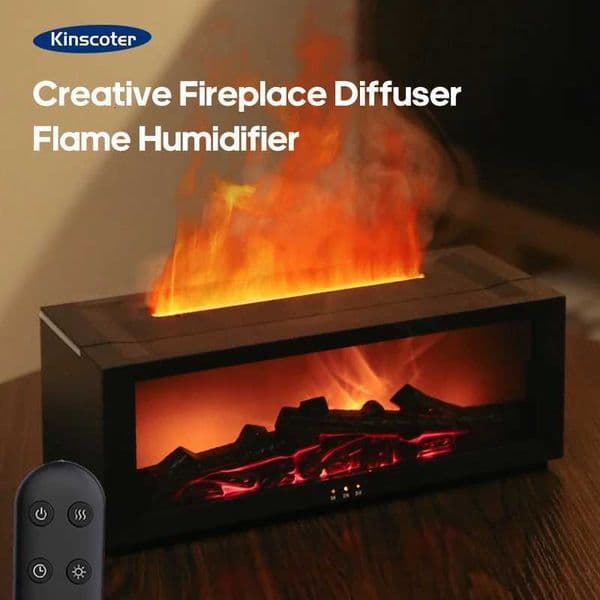 Fireplace Aroma Essential Oil Diffuser Colorful Flame Air Humidifier with Timer Remote for Home Bedroom Office Festival GiftsM251113