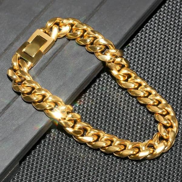 6-16mm Gold Color 316L Stainless Steel Curb Cuban Link Chain Bracelet Bangle Jewelry 7-9inch for Men Women 251112