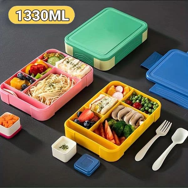 1PC Blue 1330ML Food Grade Sealed Bento Box for Children and Students AdultsKidsToddler with Tableware Sauce Lunch 251112BJ