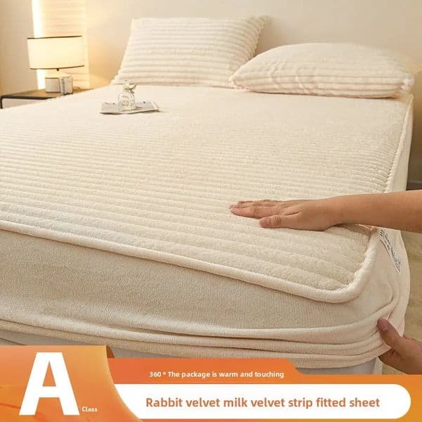 Rabbit Plush Winter Fitted Bed Sheet Set with 2 Pillowcase Deep Pocket Thickened Warm Velvet Mattress Protector Cover 251113