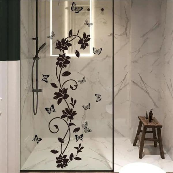 9030CM Black Floral Butterfly Wall Sticker For Bathroom Door Bathtub Bedroom Background SelfAdhesive 251112