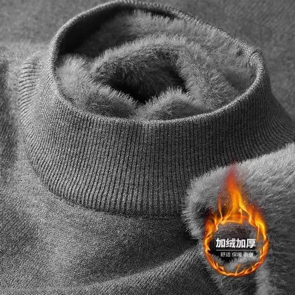 Plush Mens Knitted Sweater Turtleneck with Velvet Padded Warm Solid Pullovers Autumn Winter Thick Bottom Casual ONeck 251112