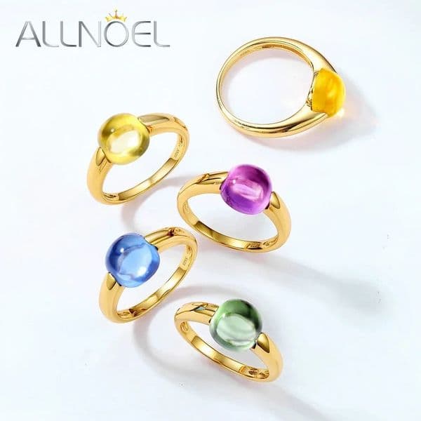 ALLNOEL 925 Sterling Silver Rings for Women Colored Fuchsia Amethyst Candy Style Crystal Ring Gold Plated Fine Jewelry Wholesale 251112