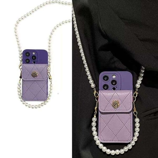Designer Phone Case Dark Purple Card Holder Compatible With Iphone 15 Case Apple 12/11 Crossbody 17 Bracelet 14 Pro Max