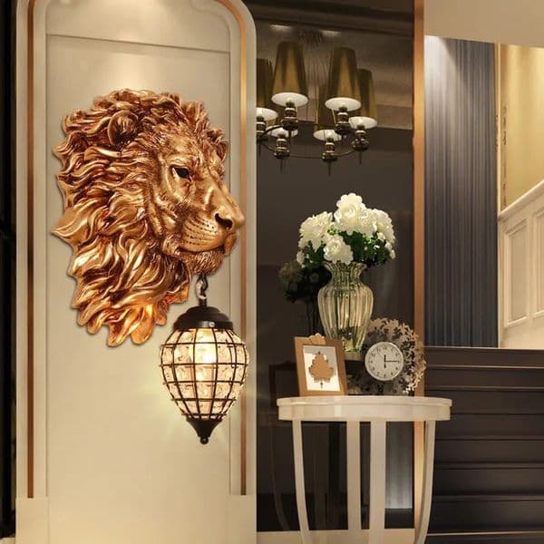American Retro Lion Head Wall Lamp Resin led Light Animal Home Decor Living Room Restaurant Hallway Lighting luminaria 251113