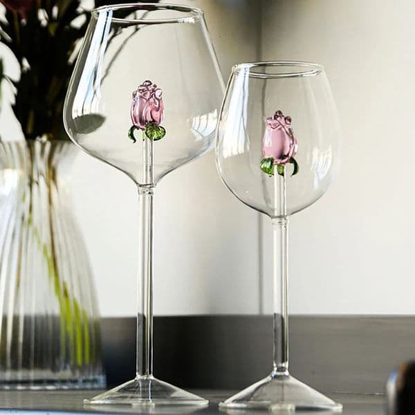 Creative 3D Pink Glass Rose BuildIn Red White Wine Glasses Cup Drinkware Goblet Champagne Flute Household Lovely Valentine Gift 251113