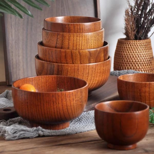 Japanese Wooden Bowls Jujube Wood Children Baby Adults Small Soup Solid Salad Retro Household Tableware 251113
