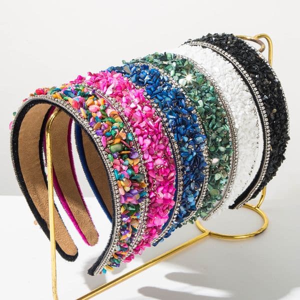New Retro Heavy Craftsmanship Diamond-encrusted Colored Stone Headband Women's Baroque High-end Banquet Hair Accessories