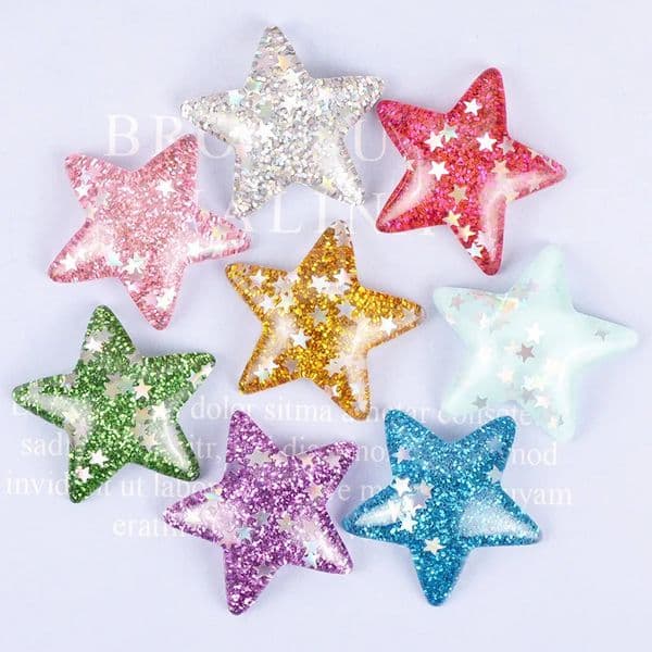 10pcs 32mm Resin Colorful Glitter Star Flat Back Embellishments Charms for Jewelry Scrapbooking Accessories Craft Supplies 251112