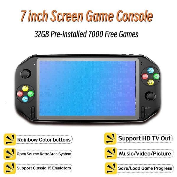 7 Inch Big Screen Game Console Portable Handheld Game Player 32GB With 7000 Free Games For /MAME/Arcade Video GamingW251113
