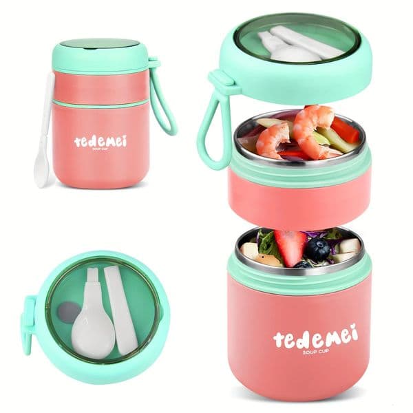 LOCSEE 710ml Stainless Steel Lunch Box with Folding Spoon Leakproof Insulated Bento for School Office Picnics 251112