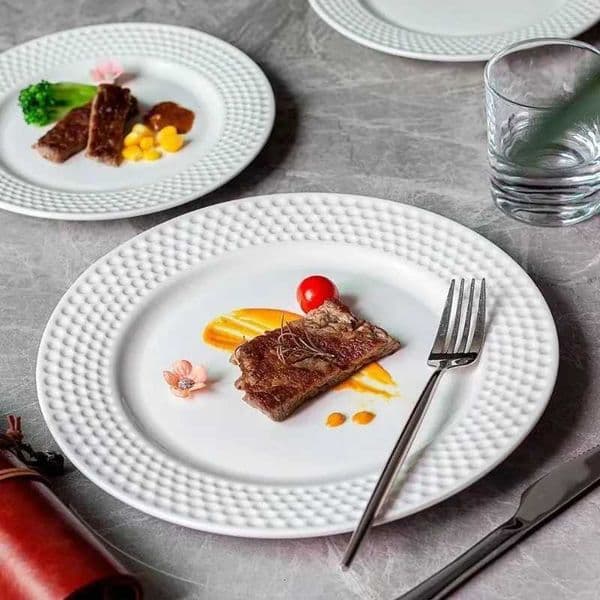 European Western Cuisine Exquisite Dish Plate He Round White Porcelain Cutlery Grill Steak Plate Dining Ro Kitchen Tableware H251113