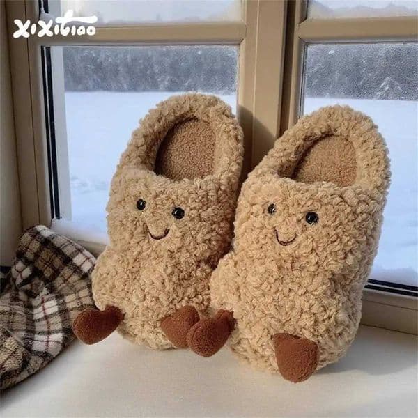 Creative Fun Peanut Home Slippers Womens Winter Indoor Household Warm Cotton Shoes Ins Furry Anti Slip Maternity Footwear Z251113