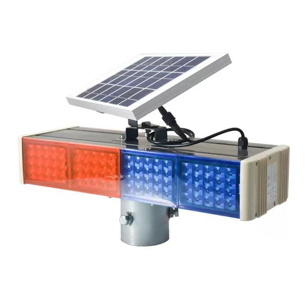 Solar Strobe Light, Split Solar panel with Double-Sided Bright Red & Blue 160LED Strobe 2 Modes for Traffic, Construction Site, Dock, Crossroad, Driveway