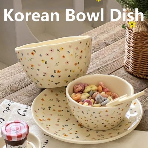 Korean Ceramic Bowl Dish with Fresh Flower n INS Style High Appearance Level Home Domestic Rice Fruit Salad 251113