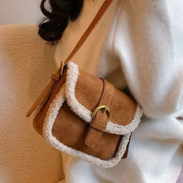Autumn Winter Plush Bag Womens Korean Retro Small Square Handbags Suede Lamb Wool Patchwork Shoulder Crossbody Bags 251113