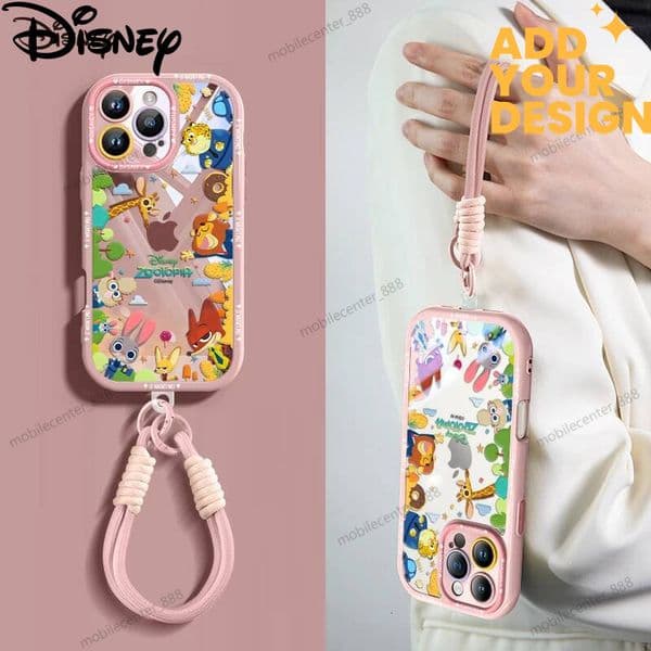 custom Disney New Hot Iphone 16 Promax Case Cute Crazy Zootopia Transparent Protective Cover Hanging Rope For Male And Female Couples