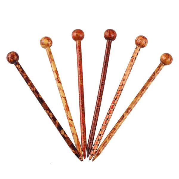 6 Pieces 13cm Fashion Chinese Style Women Hairpins Printed Wooden Hair Sticks Hairwear Hair Sticks Beauty Hair Pins Accessories 251111