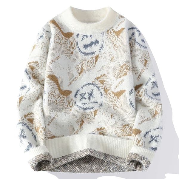 Autumn Winter Graffiti Mens Sweater 2025 High Quality Hoodie Warm Knitted Tops Street Trendy Bottom Shirt 251112