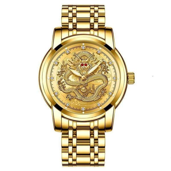 Mens Fashionable Gold-Tone Quartz Watch with Stainless Steel Strap & Luminescent Dial