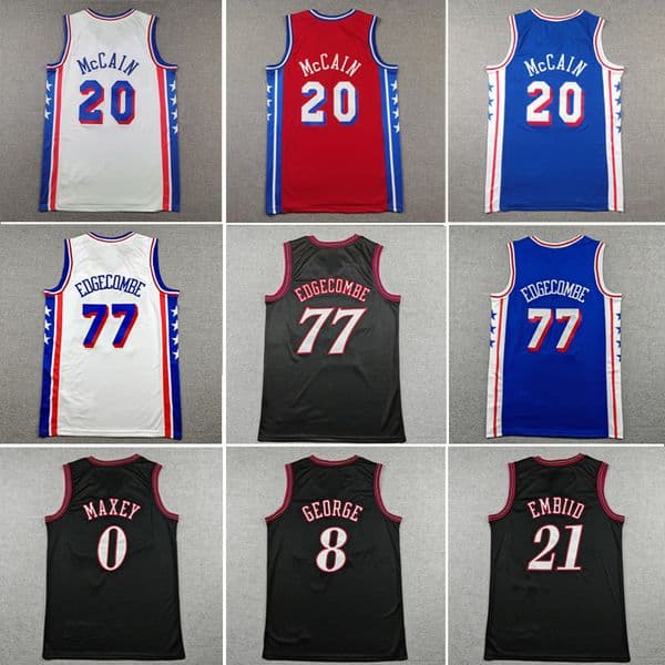 VJ Edgecombe Stitched Basketball Jersey Tyrese Maxey Jared McCain Paull George Joell Embiid Classic black Jerseys adult children embroidery Men