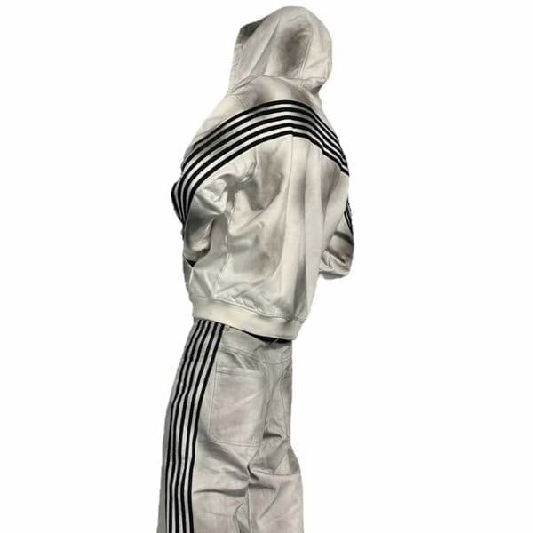 Streetwear Striped Graphic Embroidery Tracksuits Sets Men Women Goth Retro Distressed Zip Up Sweatshirts Harajuku Sport Trousers L251113